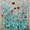 Amapola — óleo sobre lienzo, 28,5 × 20,2 cm, 2026. Amapolas rojas sobre fondo de pared institucional y follaje verde-agua, a proporción nativa 3:4, sin fondo blanco añadido.